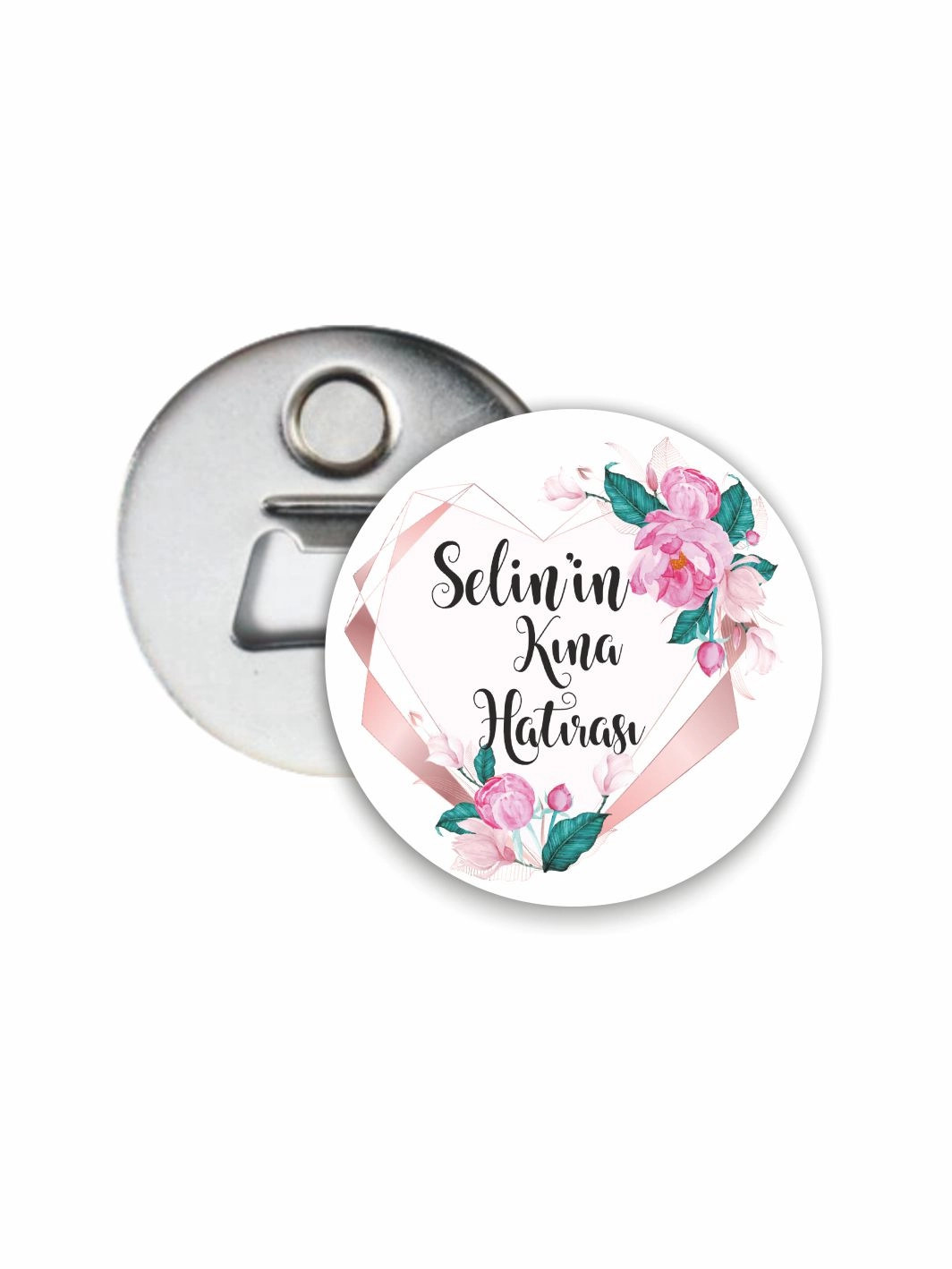 Kına Hatırası Açacak Magneti Pembe Kalp Çerçeve Konsept 58mm Buton Magnet