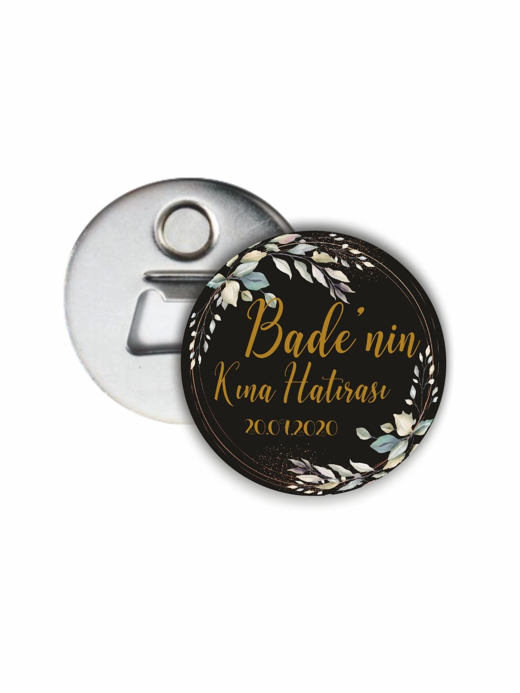 Kına Hatırası Açacak Magneti Soft Çiçek Çerçeve Siyah Zemin 58mm Buton Magnet