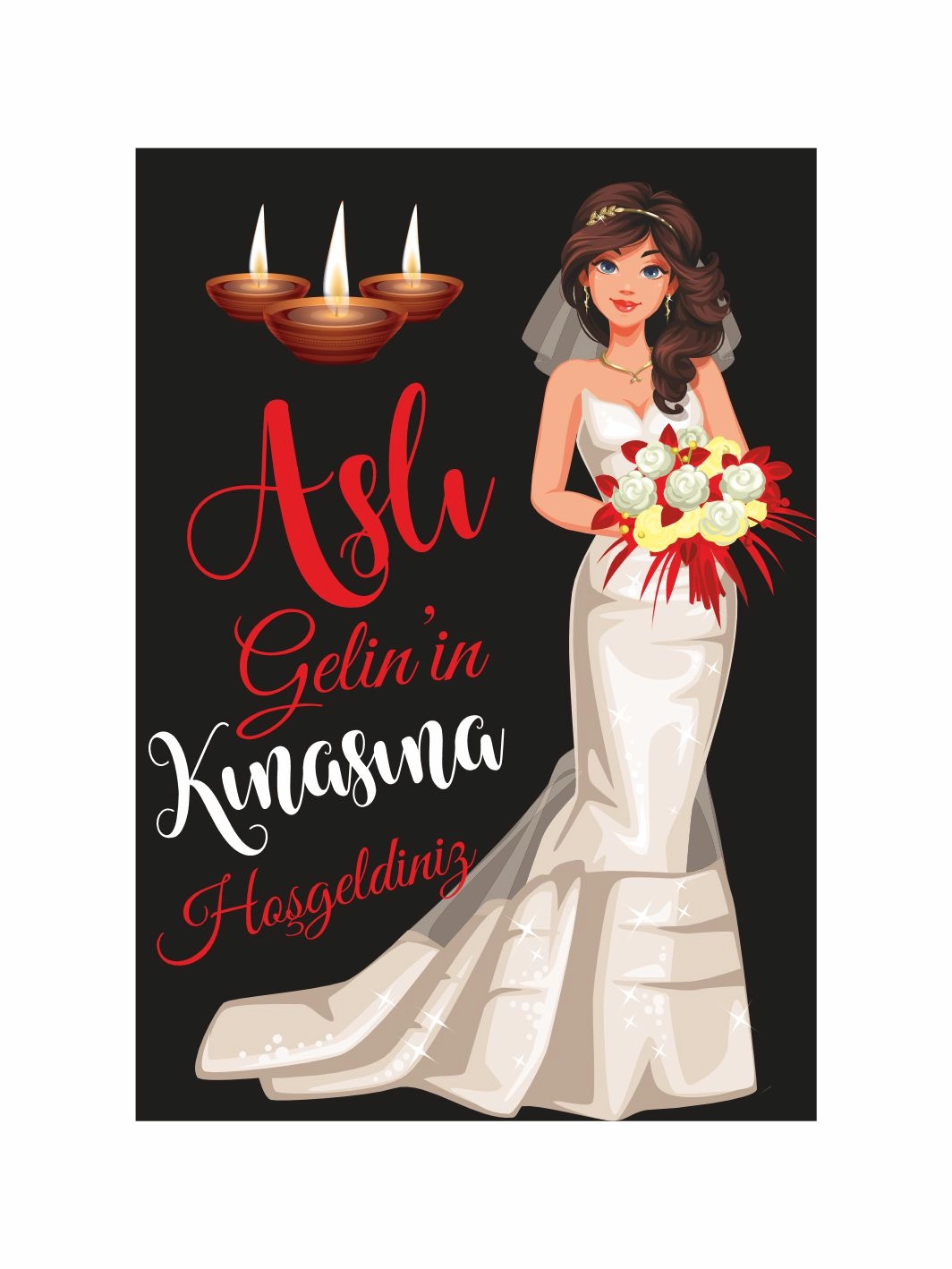 Kına Hatırası Karşılama Panosu Ayaklı Gelin Tema Henna Mum Detaylı Karşılama Pano