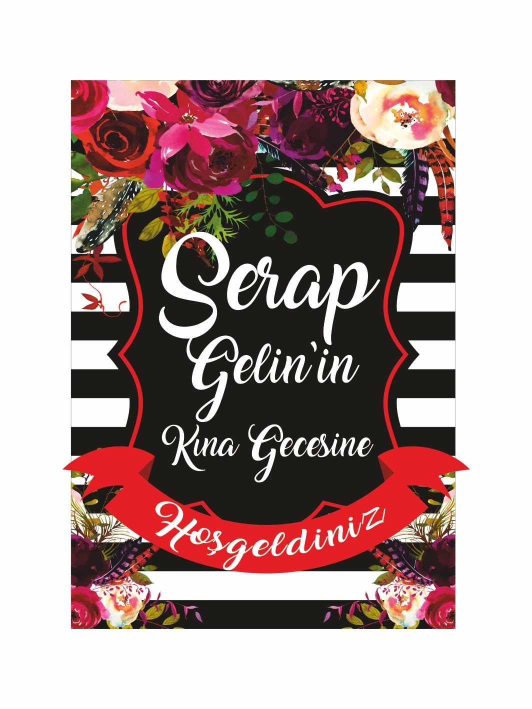 Kına Hatırası Karşılama Panosu Ayaklı Boho Çiçek Konsept Karşılama Pano