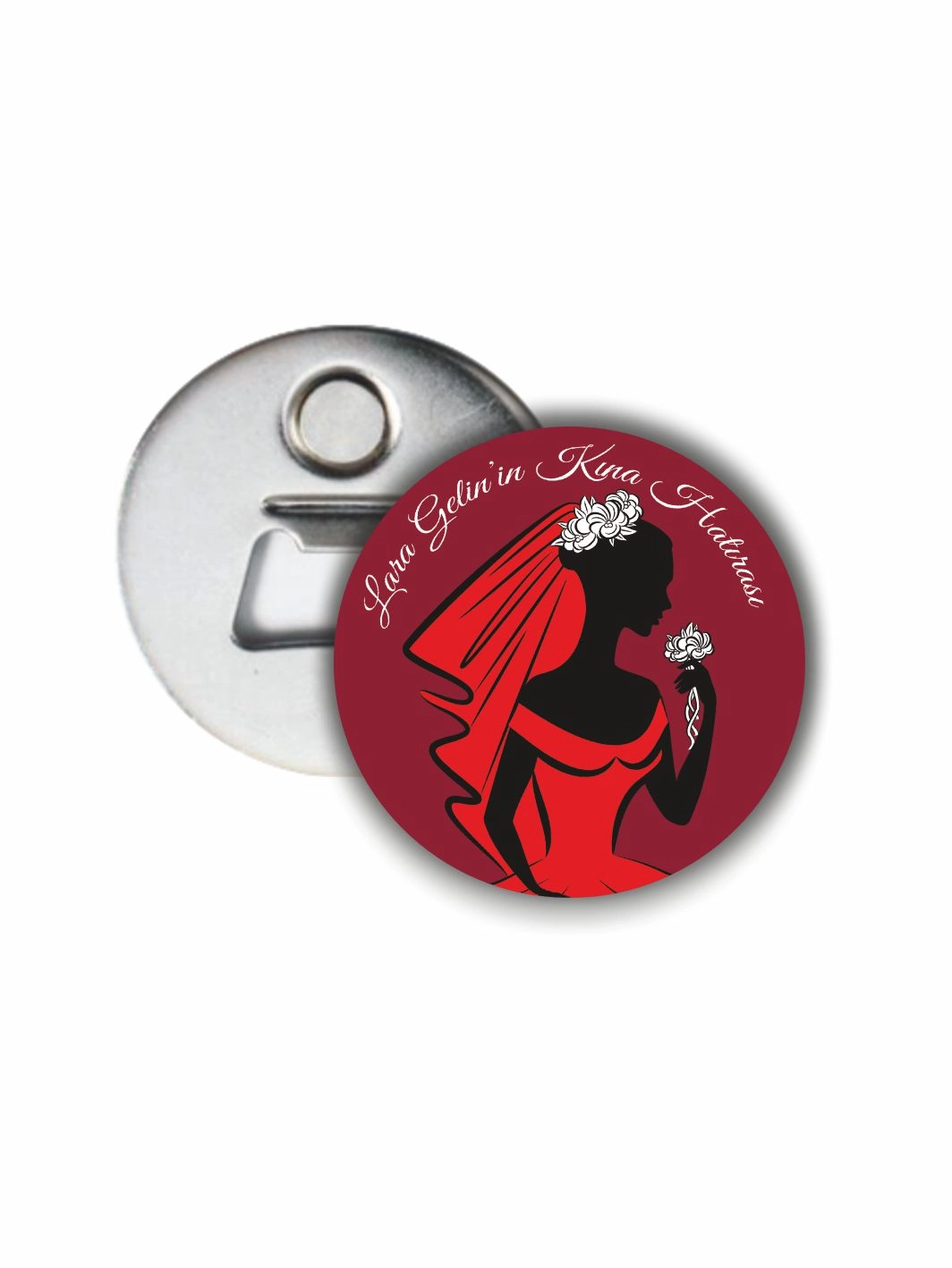Kına Hediye Açacak Magnet Gelin Tema Bordo Zeminli 58mm Buton Magnet