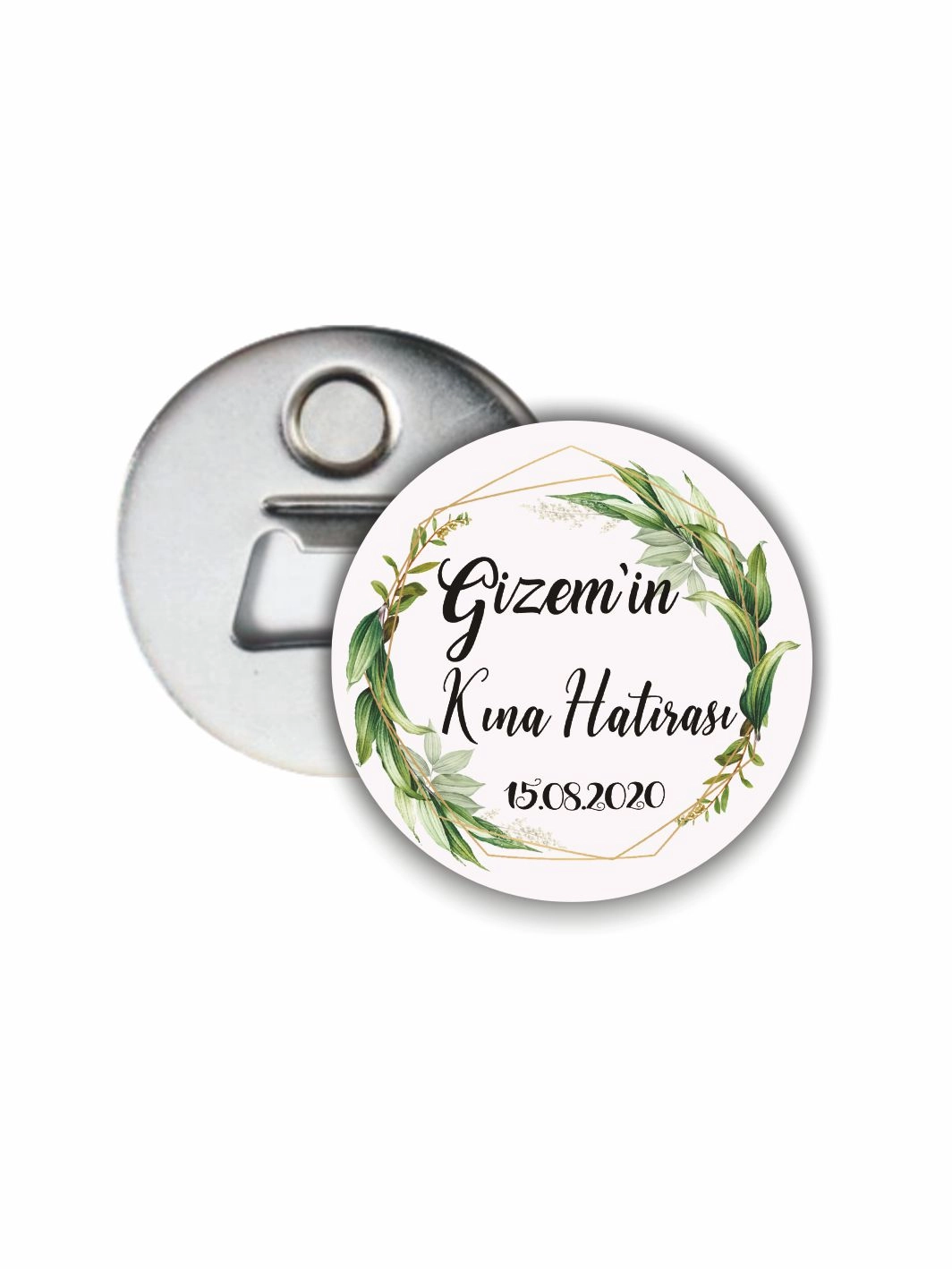 Kına Hediye Açacak Magnet Naturel Yeşil Çiçek Çerçeve Tema 58mm Buton Magnet