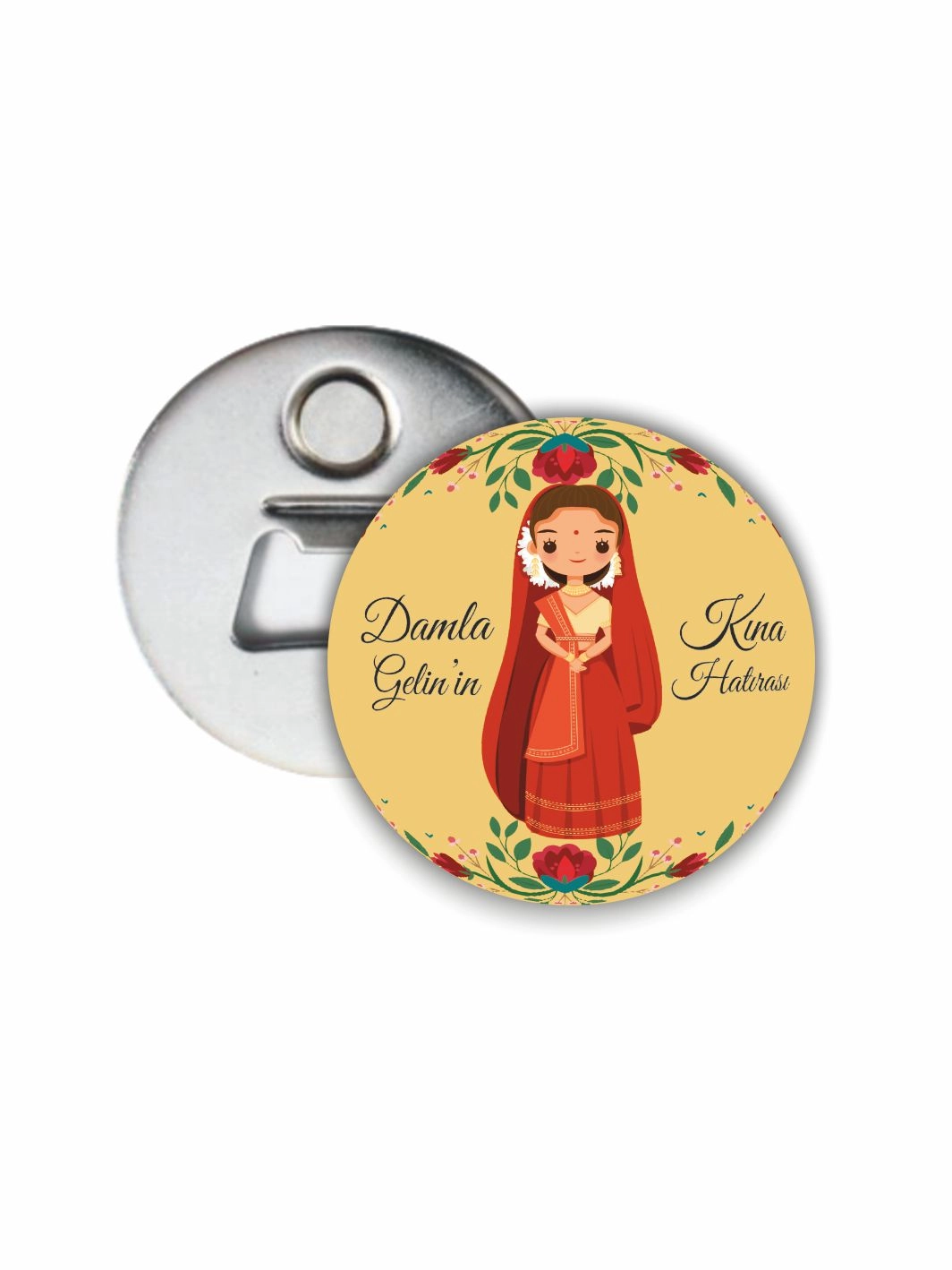 Kına Hediyelik Açacak Magneti Henna Gelin Konsept 58mm Buton Magnet