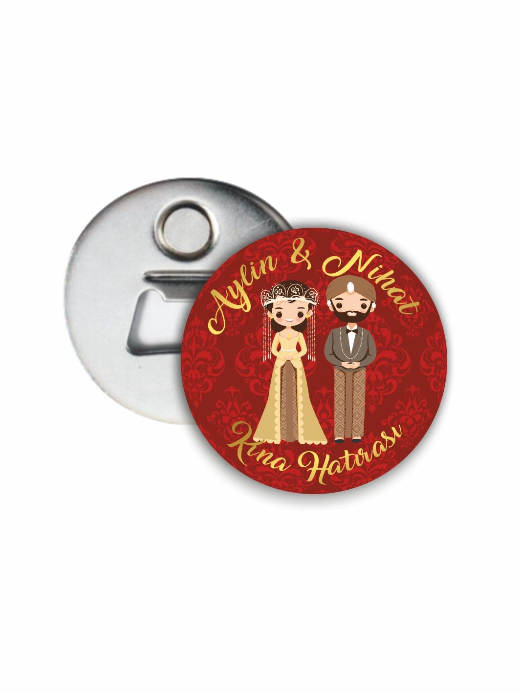 Kına Hediyesi Açacak Magnet Henna Gelin Damat Konsept 58mm Buton Magnet