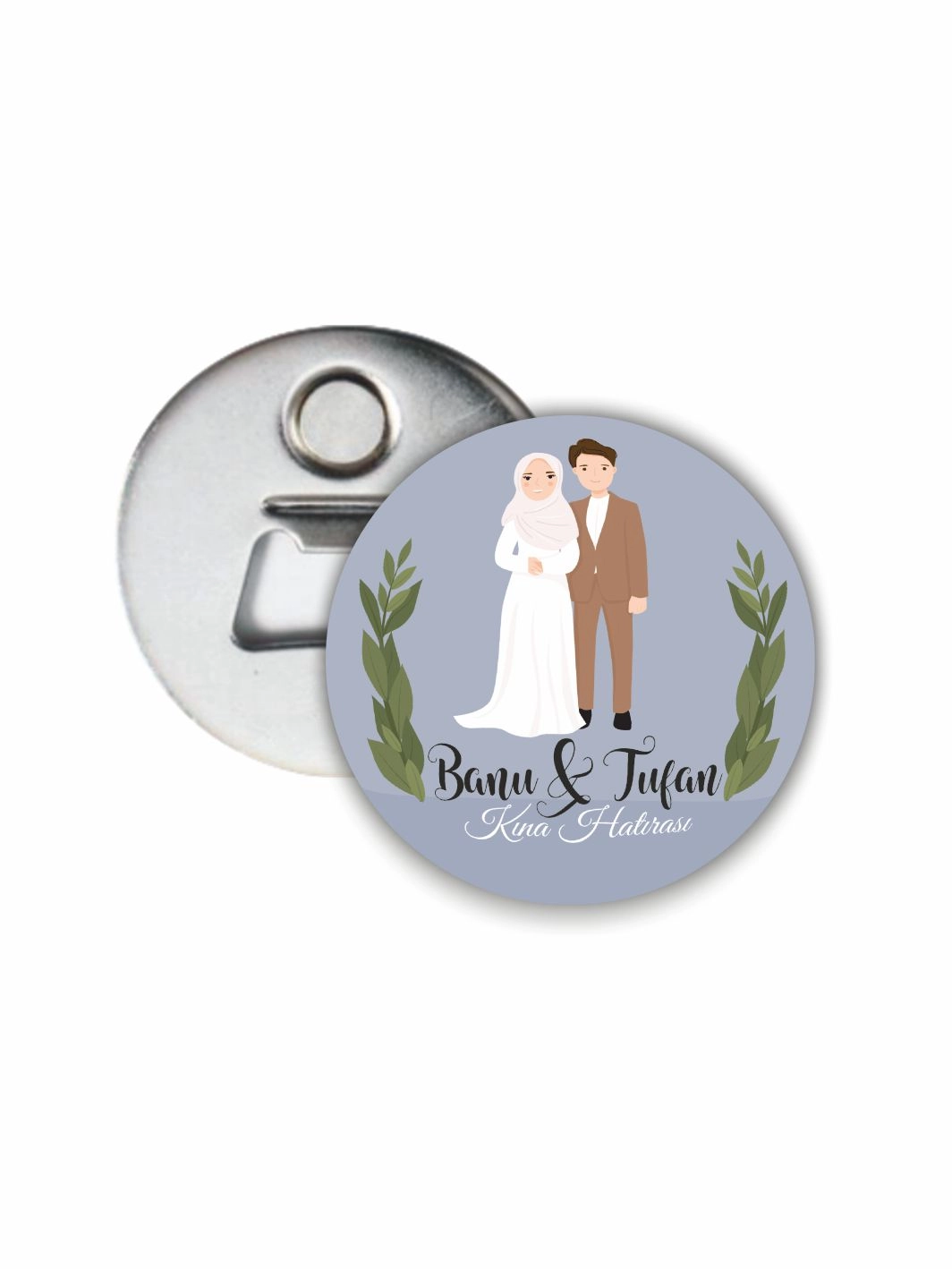Kına Hediyesi Açacak Magnet Tesettürlü Gelin Damat Konsept 58mm Buton Magnet