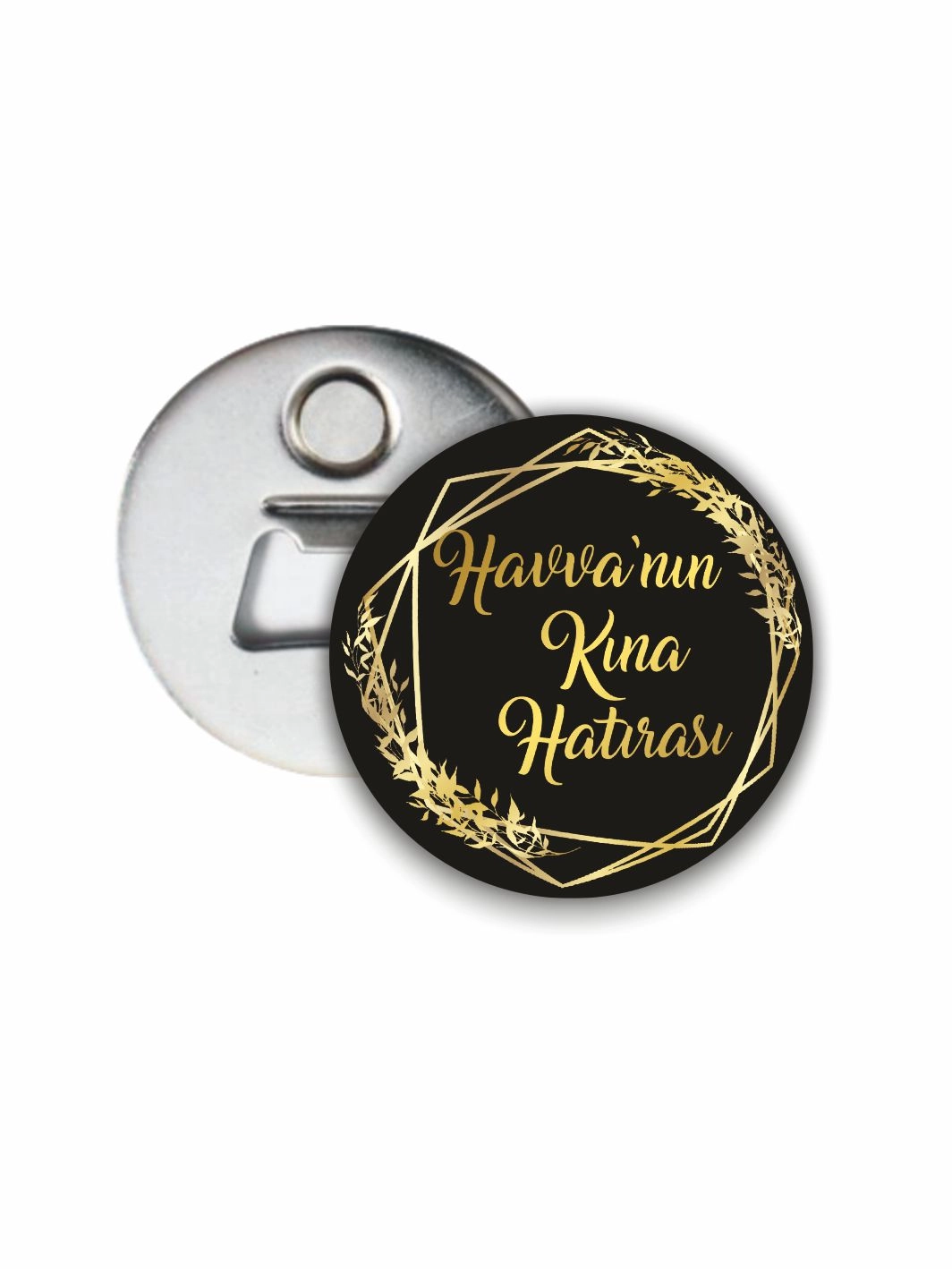 Kına Hediyesi Açacak Magneti Siyah Zemin Gold Çerçeve Tema 58mm Buton Magnet