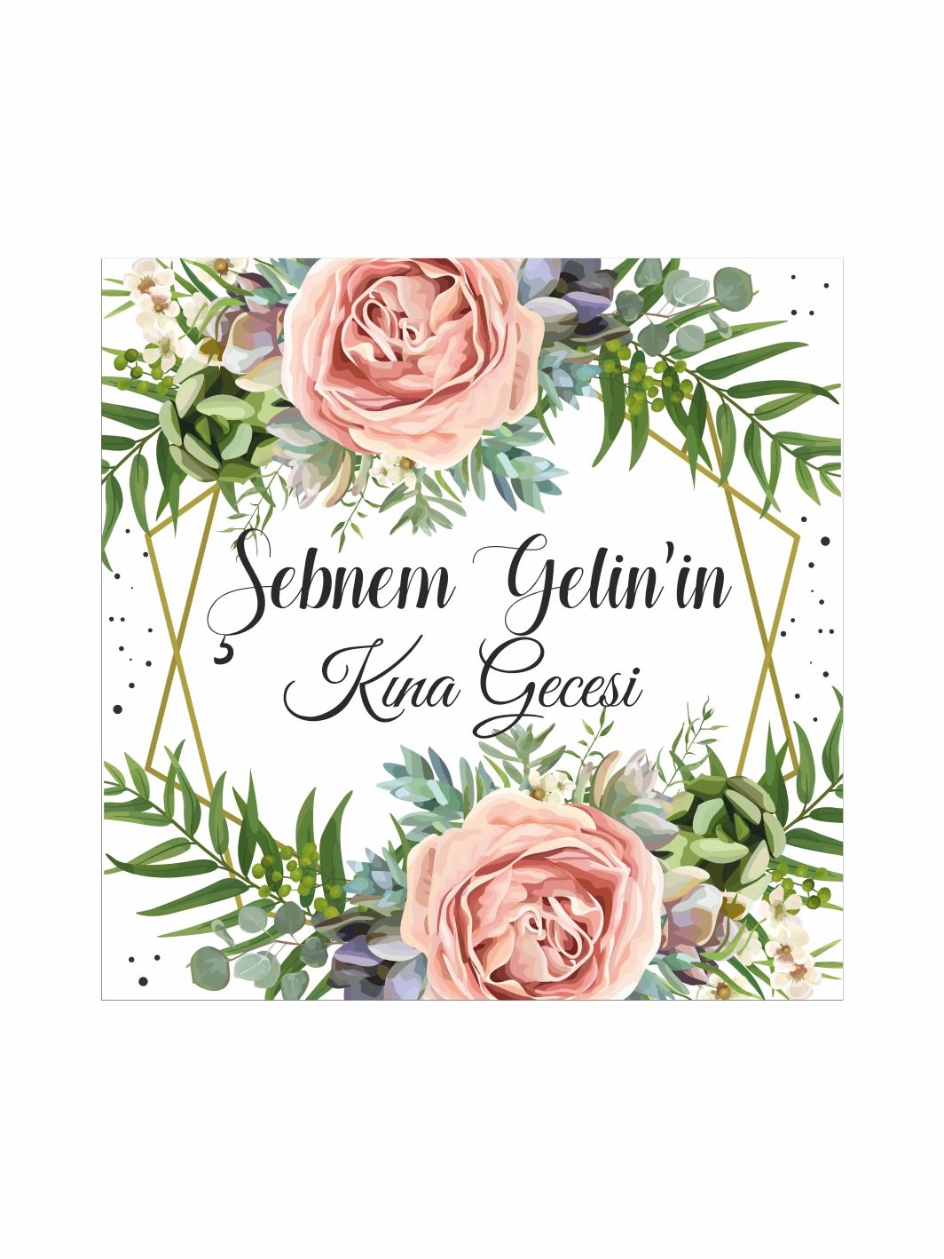 Kına Pist Kaplama Yer Afişi Çiçekli Romantik Konsept Pembe Gül Desenli Gelin İsmi Özel