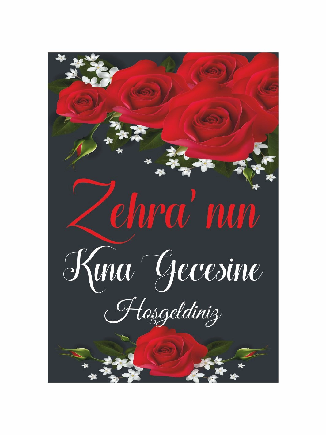 Kırmızı Gül Tema Kına Gecesi Ayaklı Karşılama Panosu