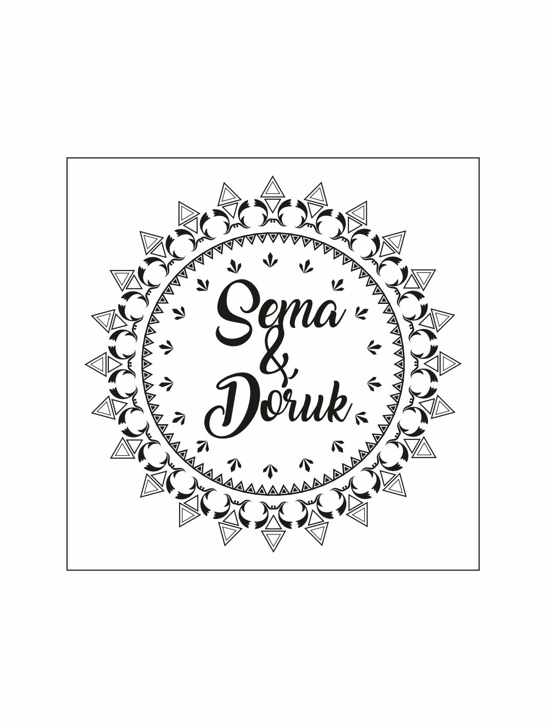 Kişiye Özel Nişan Söz Düğün Pist Yer Kaplama Afişi Dairesel Etnik Mandala Desenli Siyah Beyaz Bohem Konsept