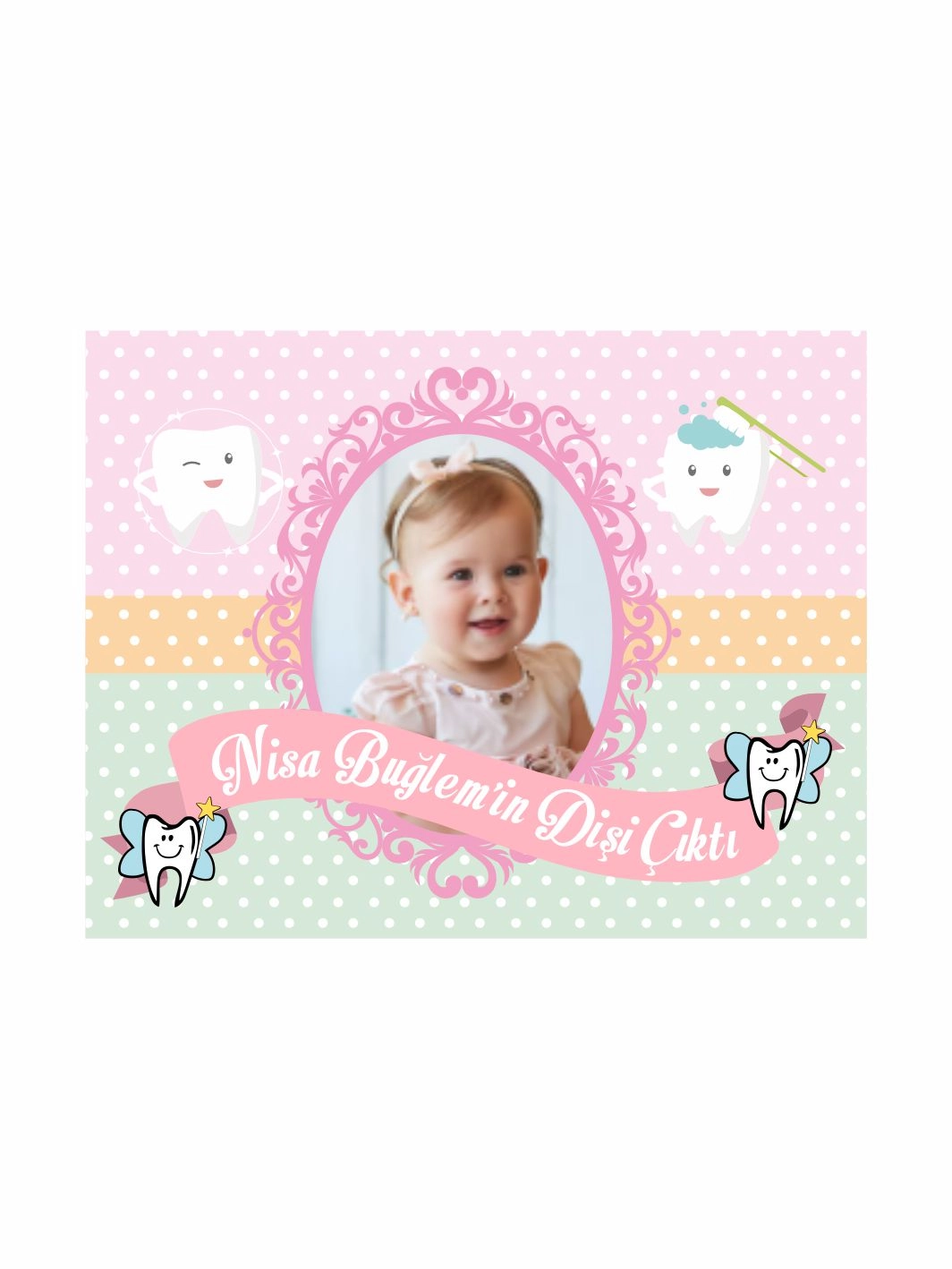 Kız Bebek Diş Parti Magnet Pembe Mint Konsept