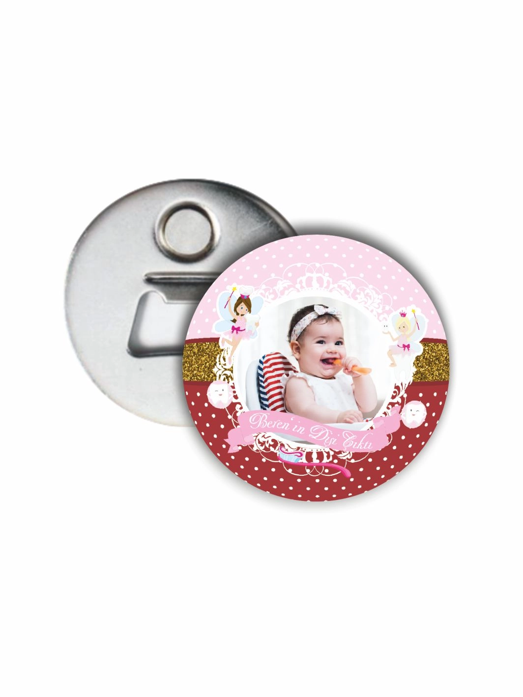 Kız Bebek Diş Partisi Açacak Magnet Pembe Bordo Konsept Melek Diş Tema