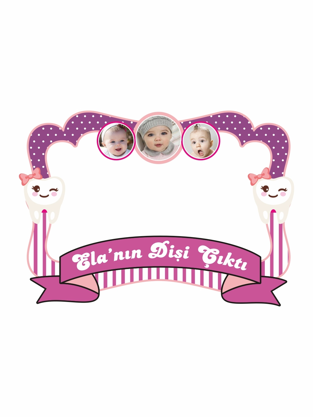 Kız Bebek Diş Partisi Hatıra Çerçevesi Resimli Mor Renk Tema