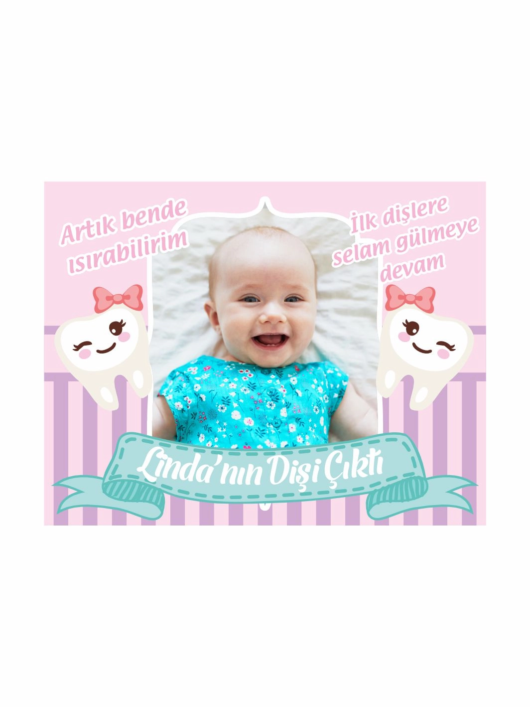 Kız Bebek Dişi Çıktı Magnet Pembe Lila Zemin 