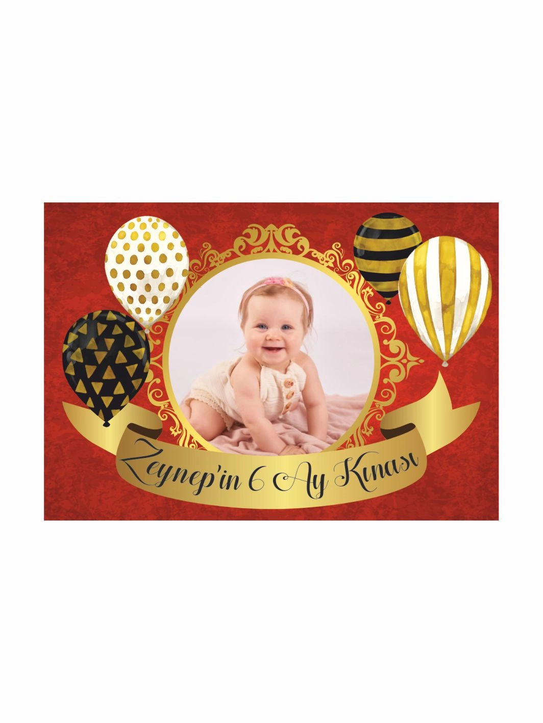Kız Bebek Resimli 6 Ay Kına Afişi Balon Konsept Vinil Baskı