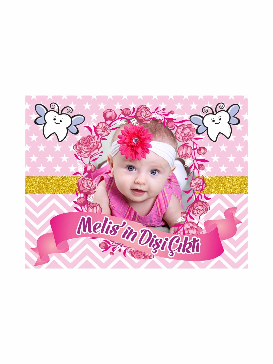 Kız Bebek Resimli Diş Magneti Pembe Konsept
