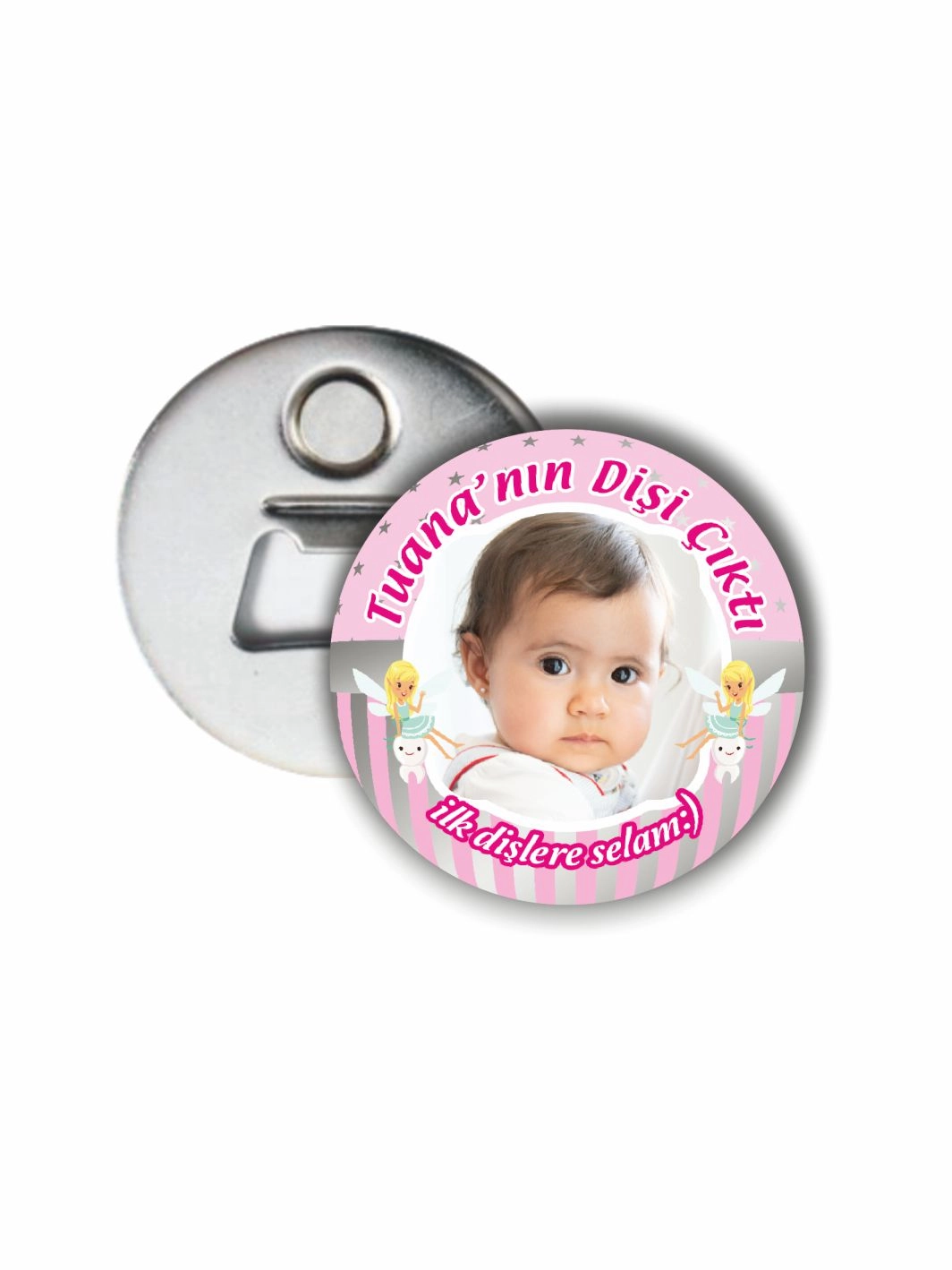 Kız Bebek Resimli Diş Parti Açacak Magnet Pembe Gümüş Renk Melek Diş Tema
