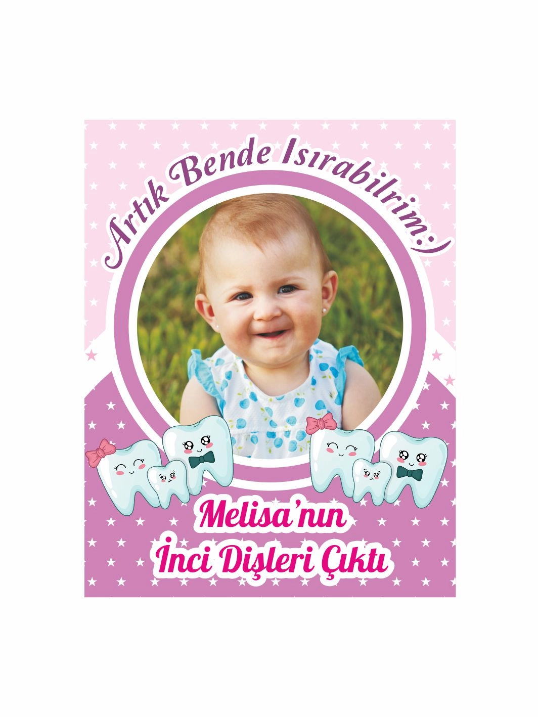 Kız Bebek Resimli Diş Partisi Magnet Pembe Mor Renk Tema