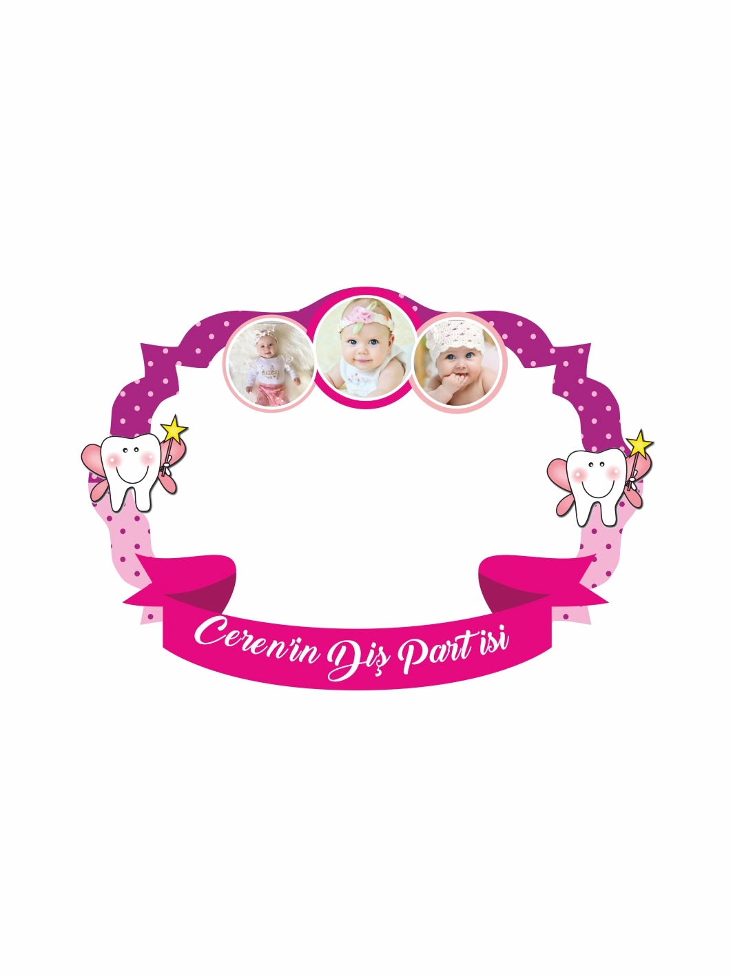 Kız Bebek Resimli Pembe Mor Renk Diş Partisi Hatıra Çerçevesi