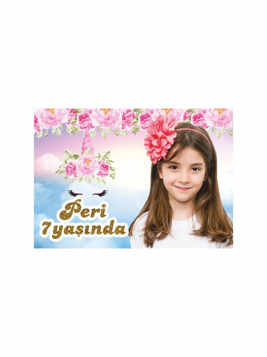 Kız Çocuk Resimli Unicorn Afiş Pembe Soft Çiçek Konsept