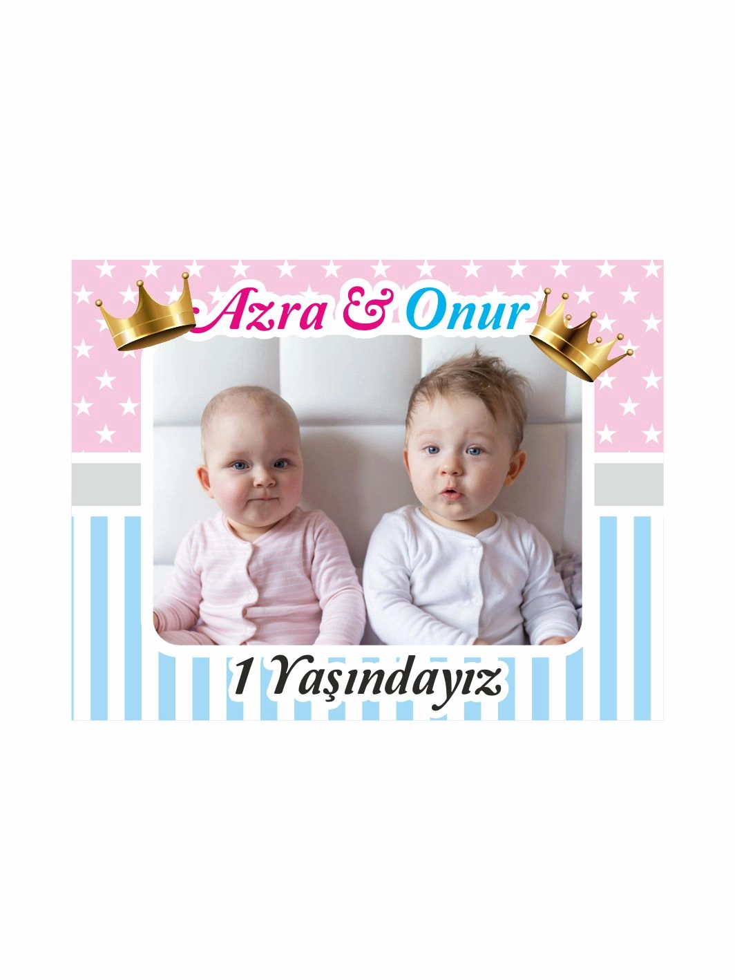 Kız Erkek İkiz Bebekler 1 Yaş Pembe Mavi Zemin Doğum Günü Magneti