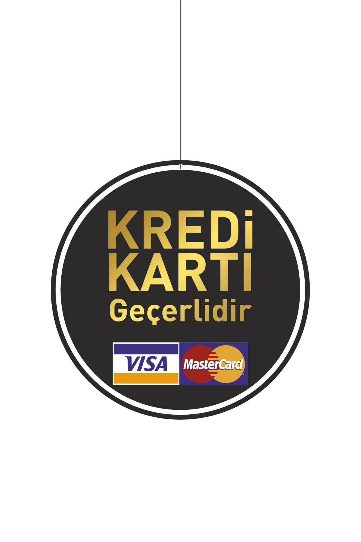 Kredi Kartı Geçerlidir Levhası Siyah Gold Renk 30x30 cm Çift Yön Baskılı