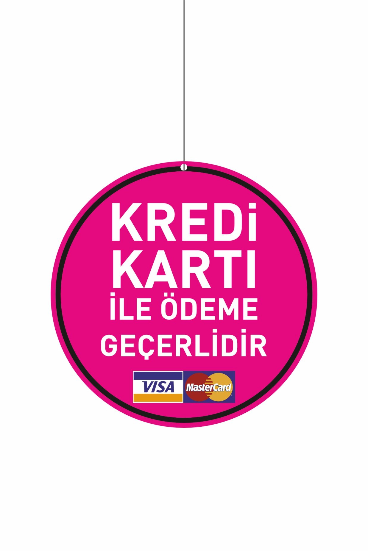 Kredi Kartı ile Ödeme Geçerlidir Levhası Pembe Renk 30x30 cm