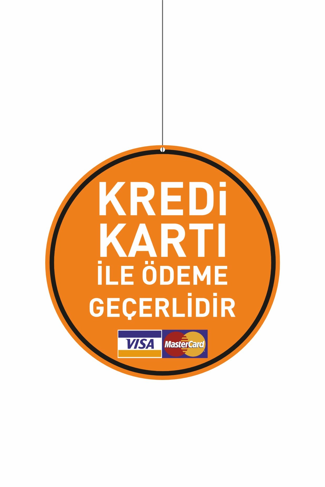 Kredi Kartı ile Ödeme Geçerlidir Levhası Turuncu Renk 30x30 cm