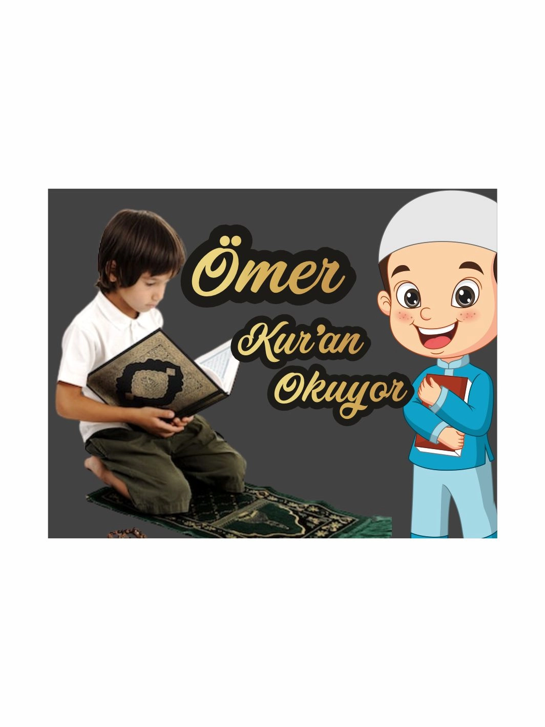 Kuran Hatırası Antrasit Zemin Resimli Erkek Çocuk Kuran Okuyor Temalı Magnet