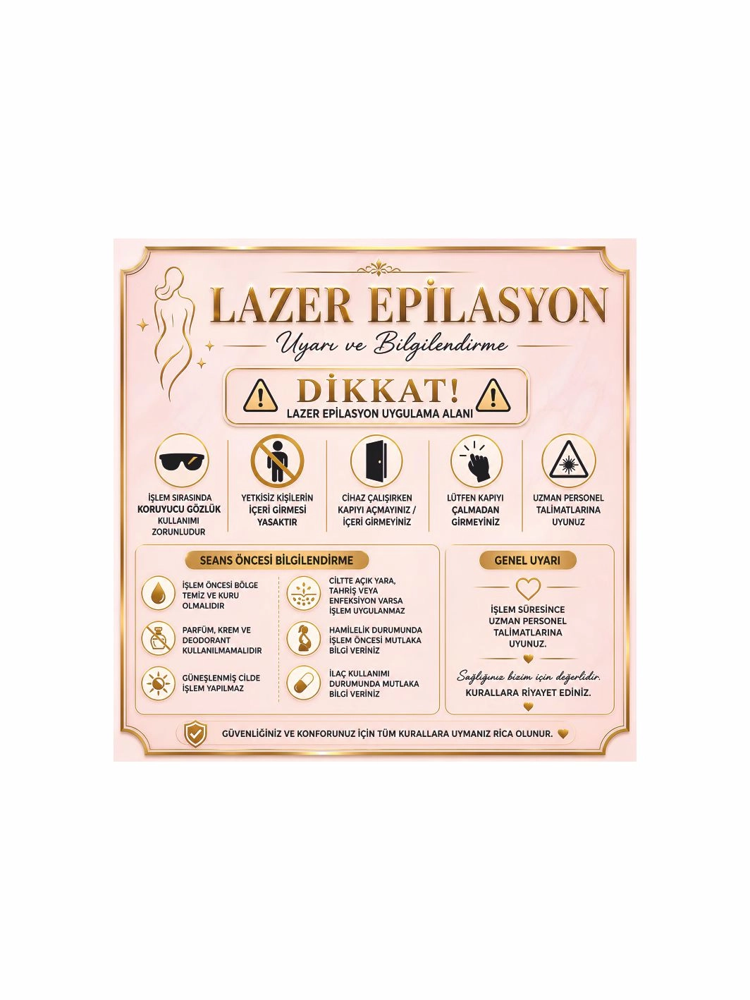 Lazer Epilasyon Uyarı Levhası 40x40cm