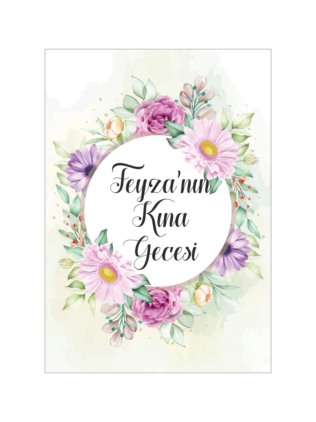 Lila Soft Çiçek Çerçeve Konsept Kına Gecesi Ayaklı Karşılama Panosu