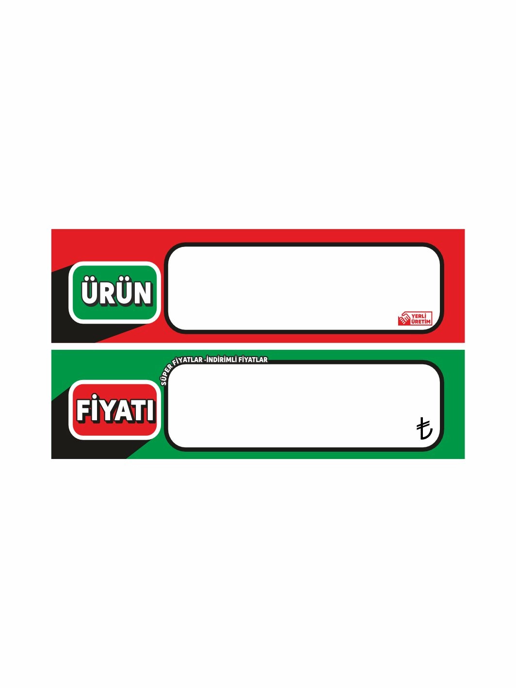 Mağaza Market Raf Ürün Fiyat Etiketi Yerli Malı Logolu Silinebilir 9x5 cm (90 Adet Paket)