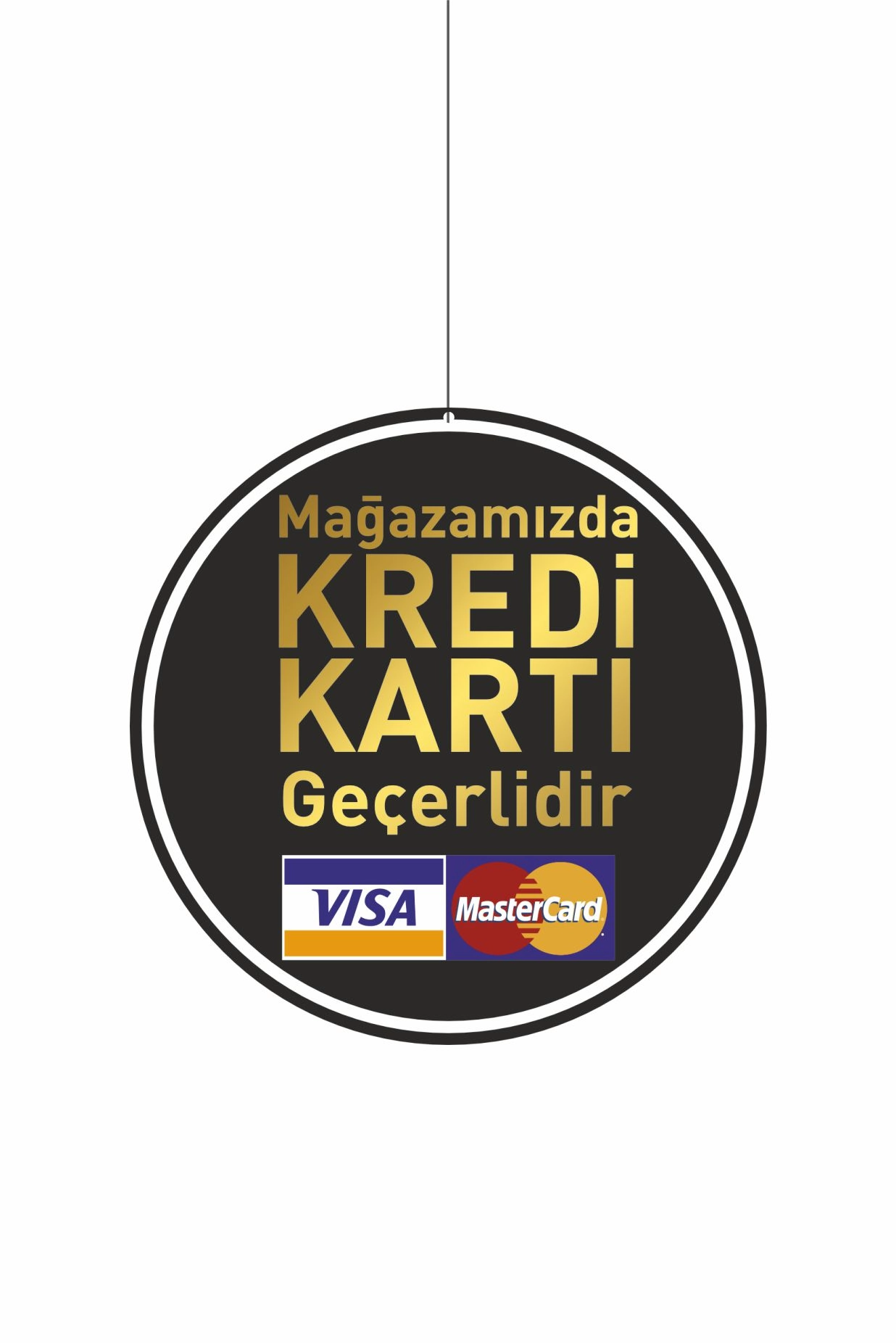 Mağazamızda Kredi Kartı Geçerlidir Levhası Siyah Gold Renk 30x30 cm Çift Yön