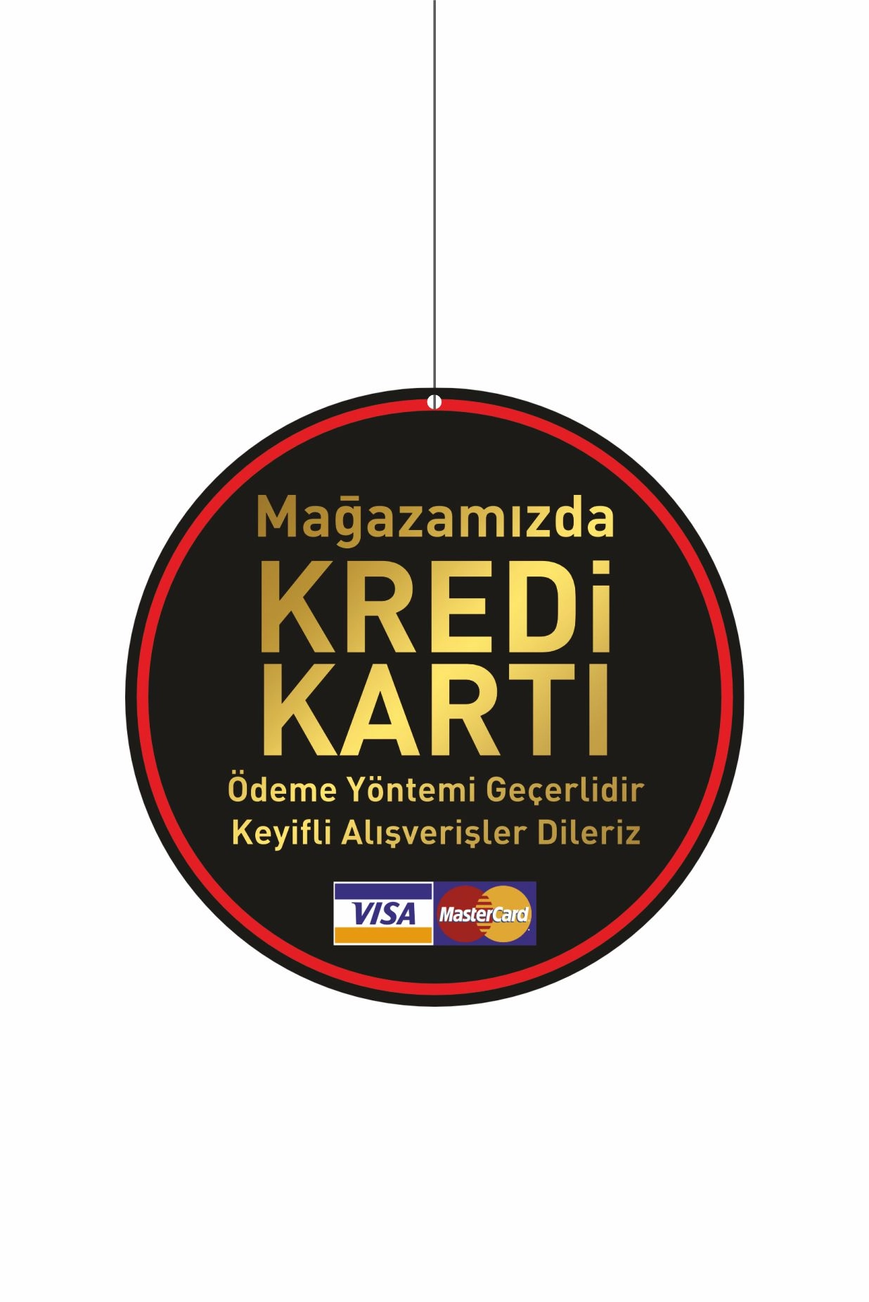 Mağazamızda Kredi Kartı Geçerlidir Levhası Siyah Gold Renk 30x30 cm