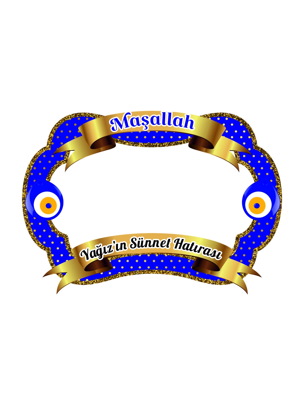 Maşallah Yazılı Lacivert Nazar Boncuklu İsimli Sünnet Hatıra Çerçevesi 100x70 cm