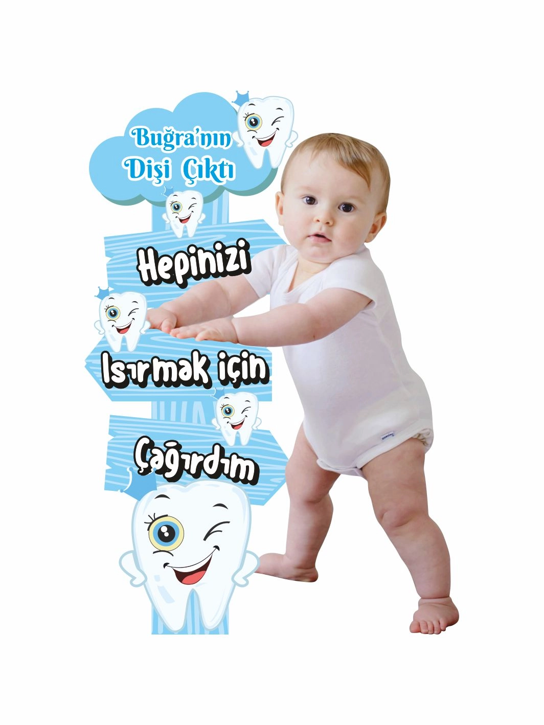 Mavi Yön Tabelası Temalı Diş Buğdayı Partisi Fotoğraflı Ayaklı Pano