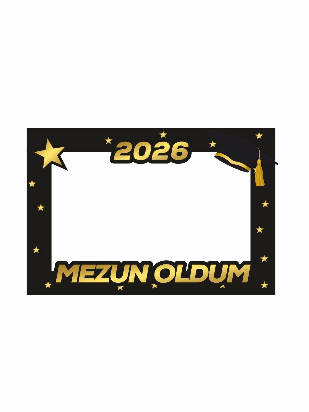Mezuniyet Hatıra Çerçevesi 2026 Mezun Oldum Siyah Gold Yıldız Temalı Fotoğraf Çerçevesi 100x70 cm