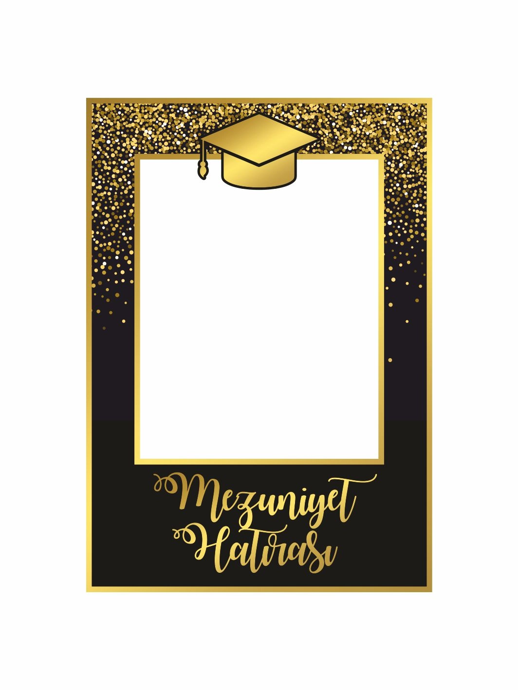 Mezuniyet Hatıra Çerçevesi Siyah Gold Simli Zemin Kep Detaylı Mezuniyet Hatırası Fotoğraf Çerçevesi 100x70 cm