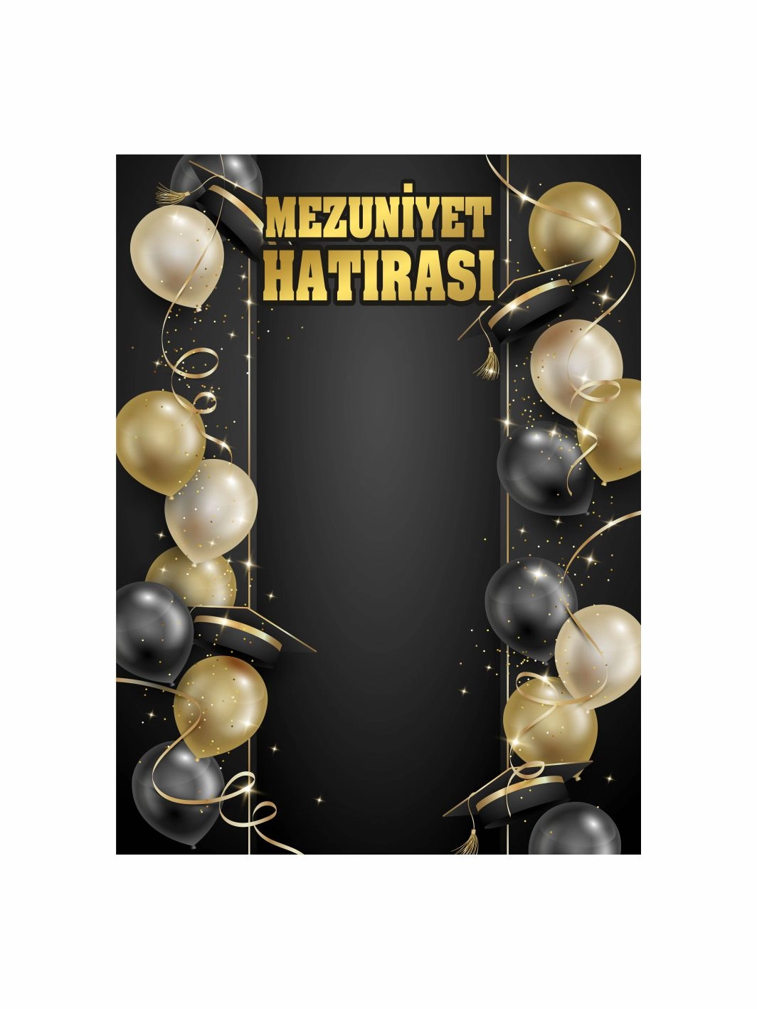 Mezuniyet Hatırası Afişi Siyah Gold Balonlar Tema