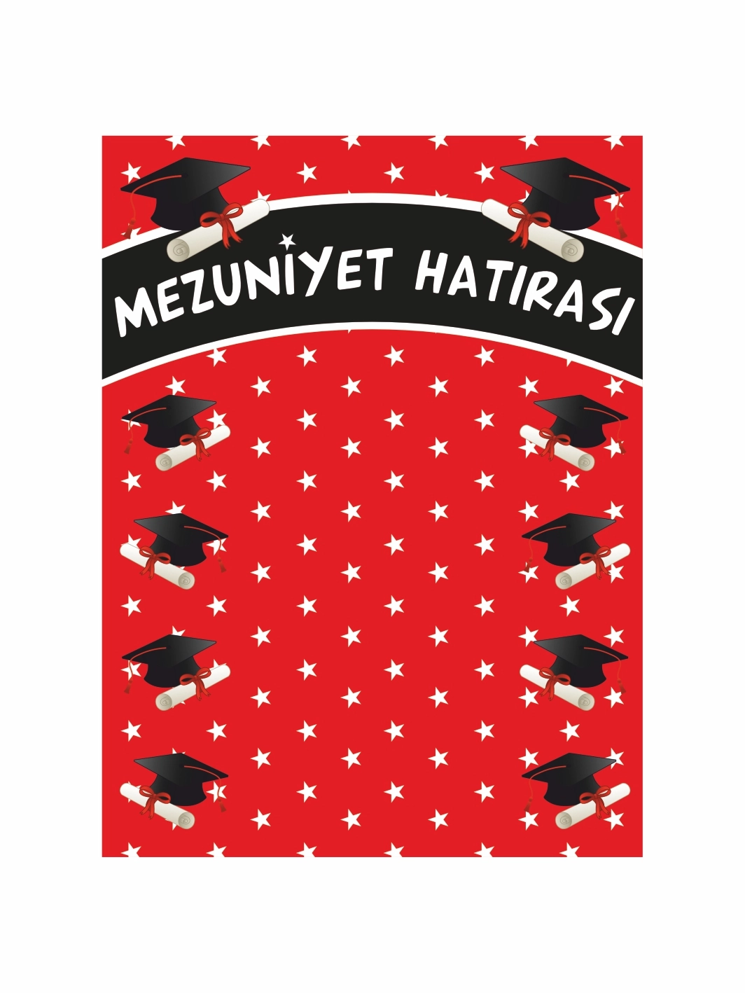 Mezuniyet Hatırası Arka Fon Afişi Kırmızı Zemin Yıldız Puantiye Kep Detay