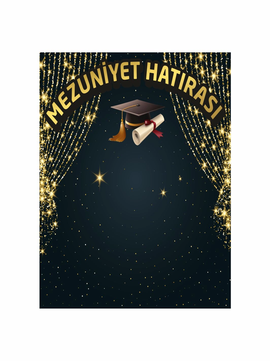 Mezuniyet Partisi Kutlama Afişi Kep Diploma Konsept Yıldızlı Perde Tema