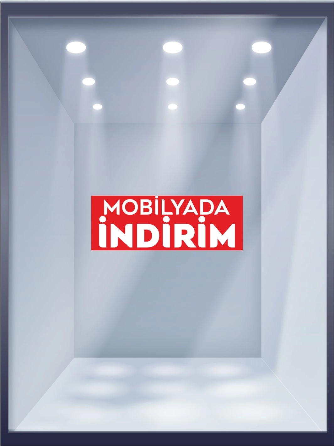 Mobilyada İndirim Folyo Baskısı Hazır Vitrin Mağaza Görseli