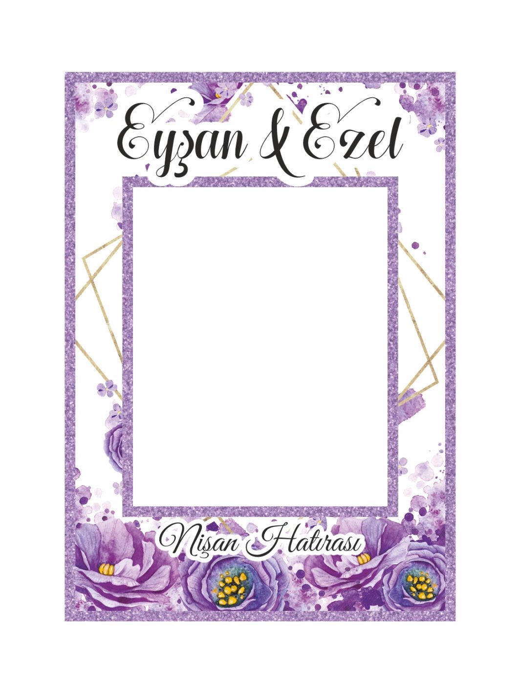 Mor Çiçek Desenli Nişan Hatıra Çerçevesi Fotoğraf Çekim Çerçevesi