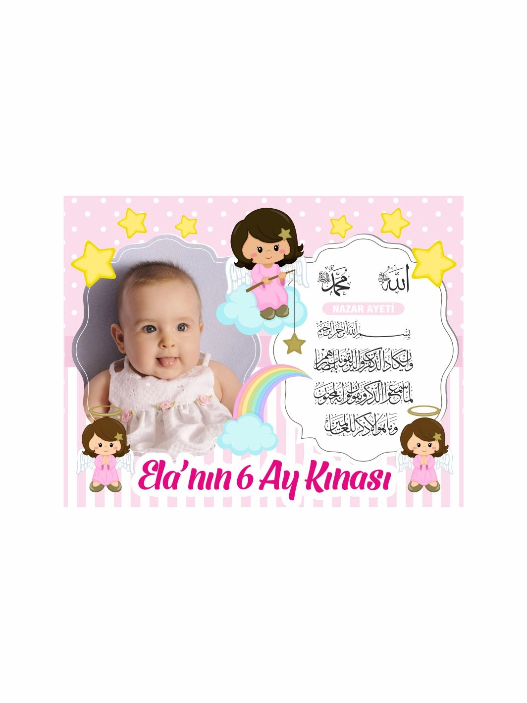 Nazar Ayet Temalı Kız Bebek 6 Ay Kınası Magnet