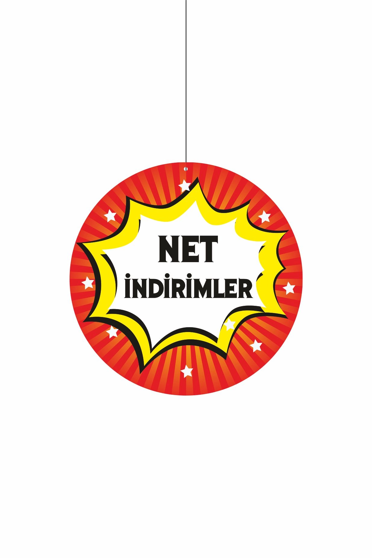 Net İndirimler Yazılı Mağaza Dönkartı 30x30 cm – Tavan Askılı Kampanya Afişi