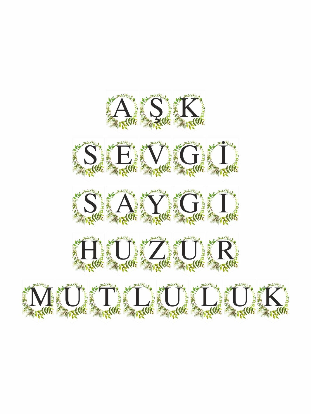 Nikah Hatıra Flama Banner Süsü Yeşil Naturel Çiçek Çerçeve Tema