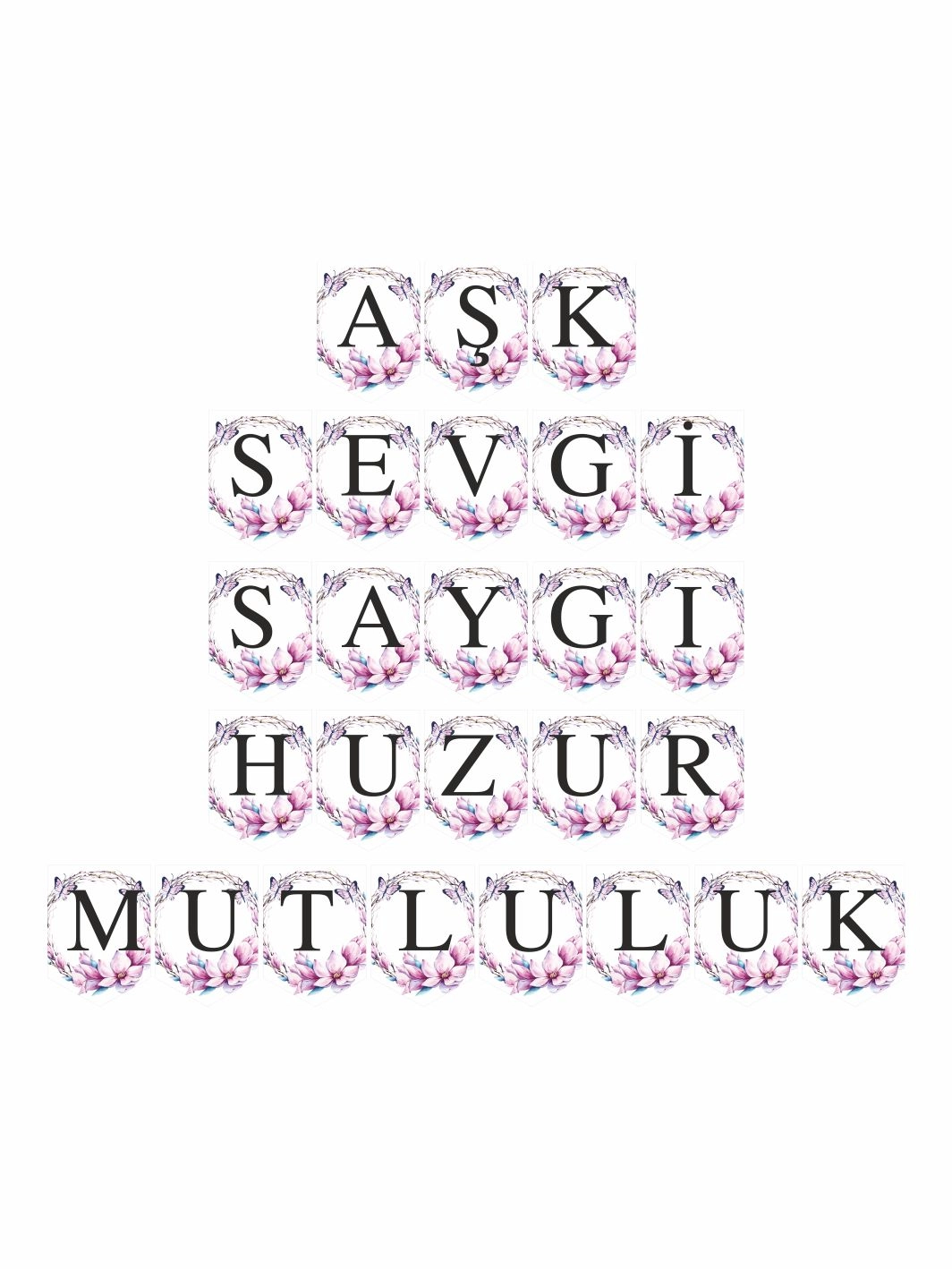 Nikah Hatırası Flama Banner Süs Lila Boho Çiçek Konsept