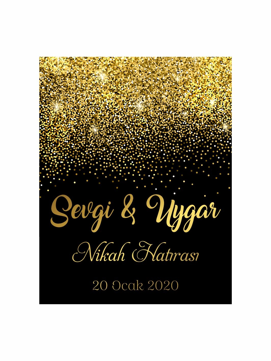 Nikah Söz Nişan Düğün Hatıra Magneti Siyah Zemin Gold Parlak Simli Lüks Konsept