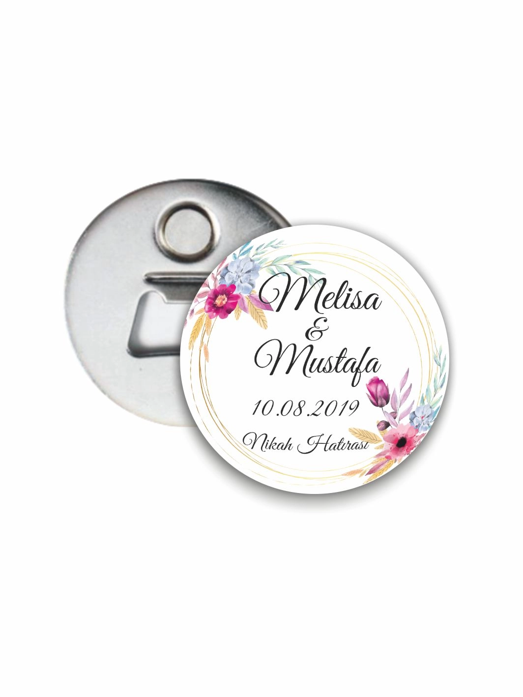 Nikah Söz Nişan Hatırası Açacak Magnet Pembe Mavi Çiçek Çerçeve Tema 58mm Buton Magnet