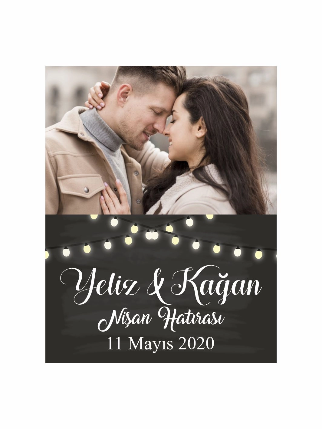 Nişan Söz Nikah Düğün Hatıra Magneti Fotoğraflı Işıklı Romantik Çift Temalı Konsept