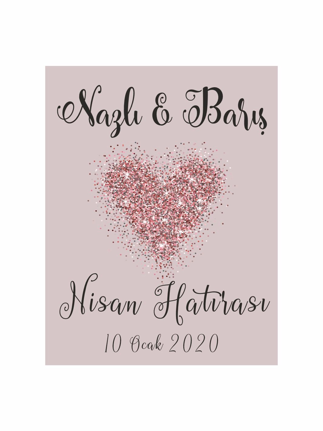 Nişan Söz Nikah Düğün Hatıra Magneti Pudra Zemin Konfeti Kalp Desenli Romantik Konsept